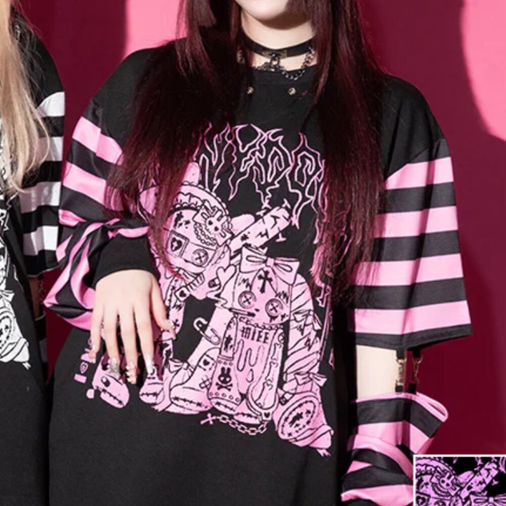 ACDC Rag Pink and Black Punk Bunny Long Sleeve Oversized T-Shirt